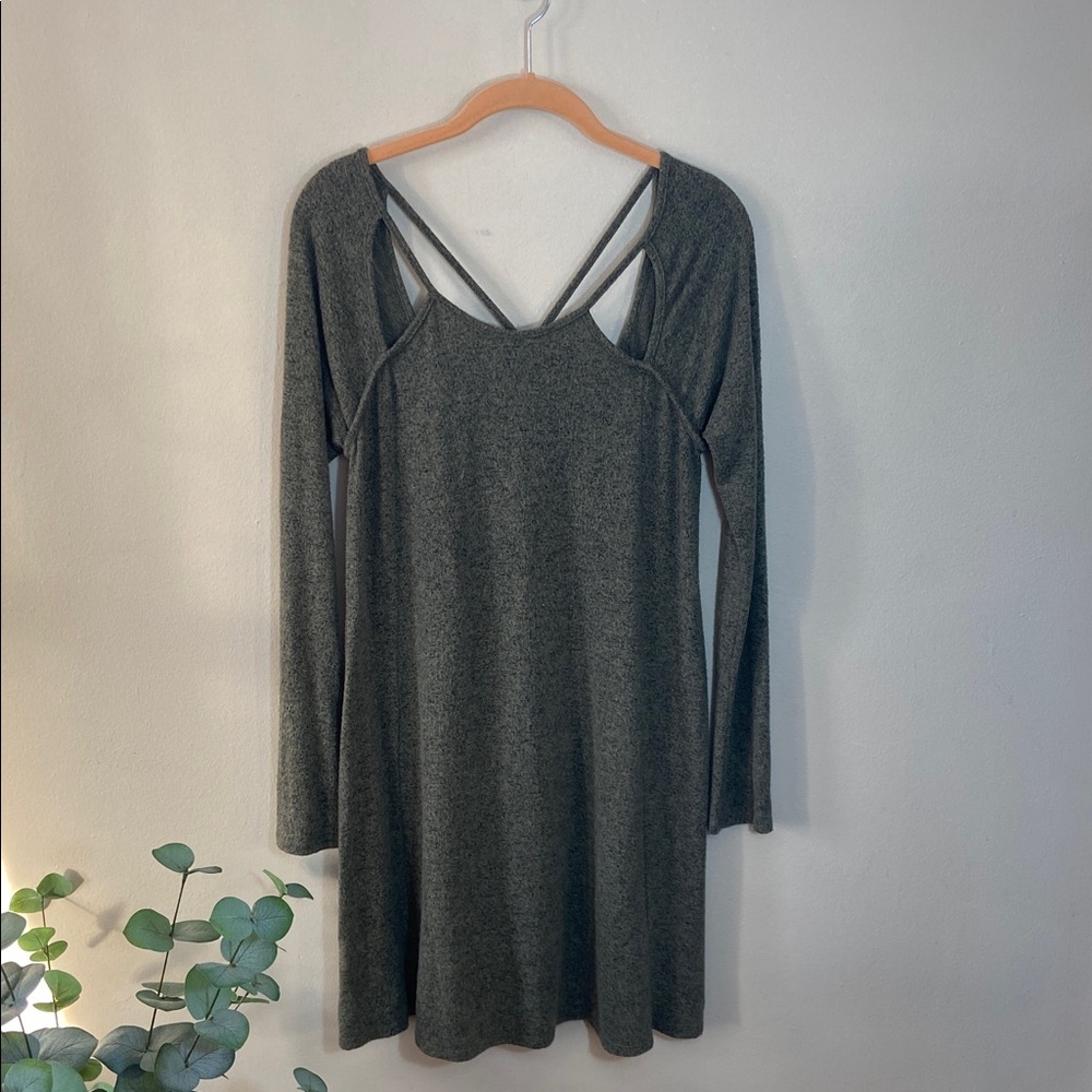 Alya Olive Green Sweater Dress S Strappy Cutout Long Sleeve Soft Knit Fall Boho